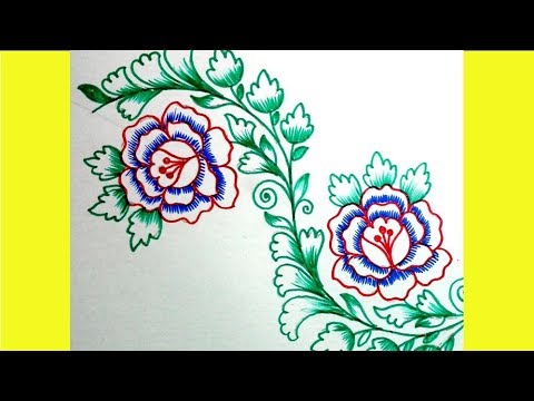 480x360 Sharee Border Embroidery Drawing With Colour Sketch Pen Jana