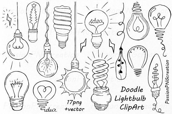 570x379 Doodle Light Bulb Clipart, Hand Drawn Light Bulb Clip Art, Digital