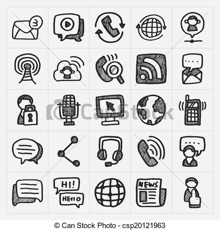 450x470 Doodle Communication Icons Set Clip Art Vector