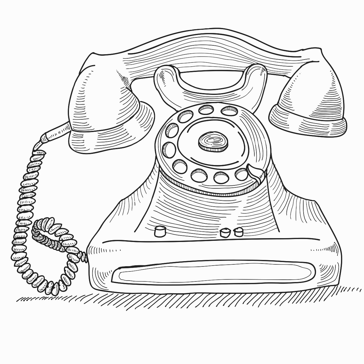 1235x1235 Telephone Communication Printable Image Illustration Sketch