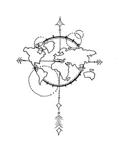 235x305 Geometric World Map Compass Arrow Nautical Travel Tattoo Design By