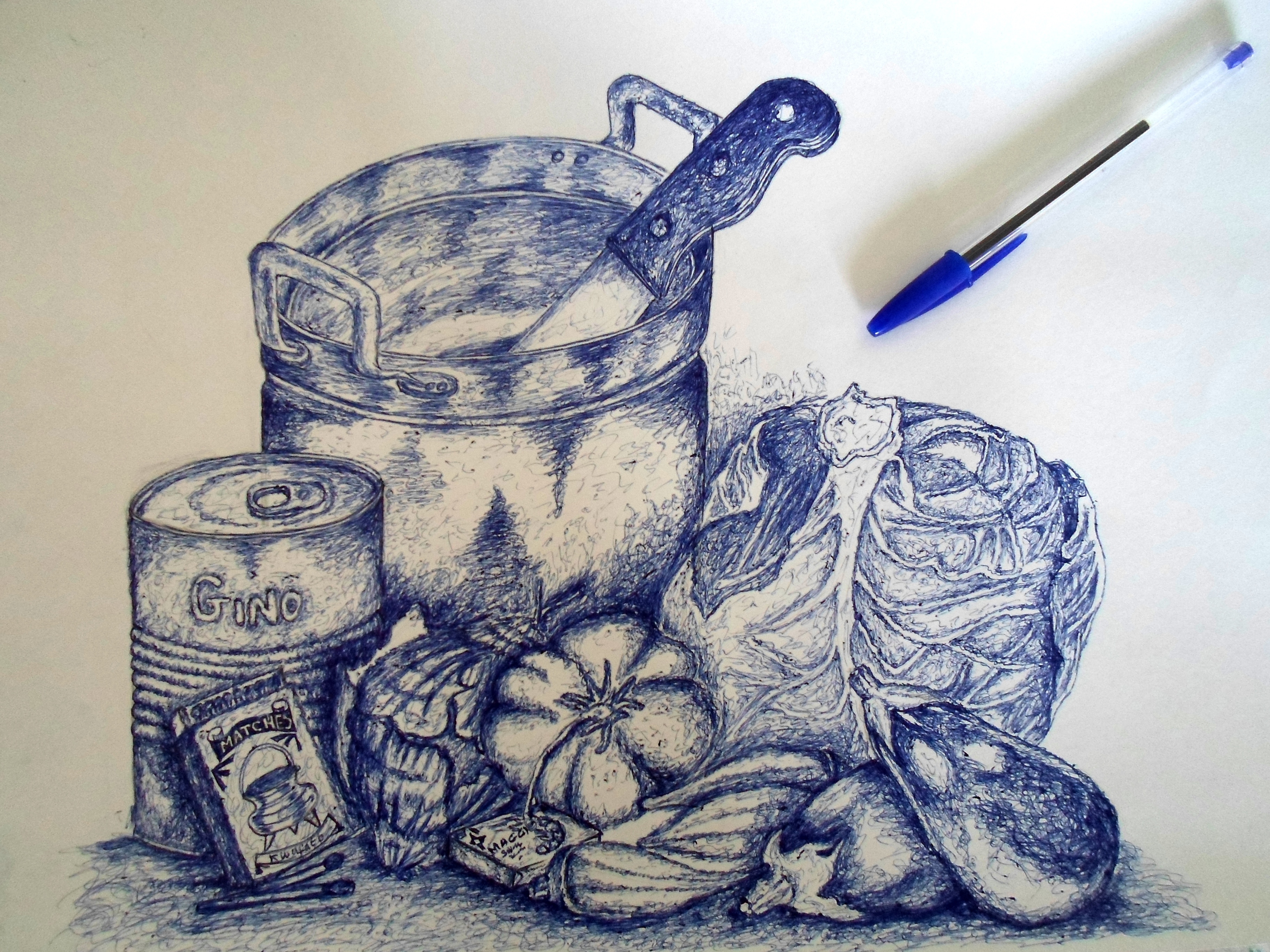 3648x2736 Pen Drawing (Still Lifecomposition Of Vegetables) Cabbage, Okro