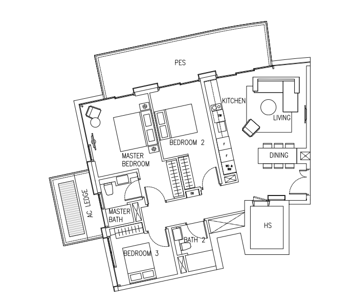 688x594 Corals Keppel Bay Floor Plan 3bedroom Typec1e Temasekhome