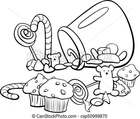 450x384 Candy Group Cartoon Coloring Book. Black And White Cartoon