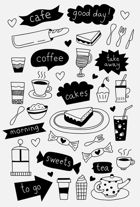 472x700 Hand Drawn Cafe Icons With Coffee Tea Cakes Desserts And Sweets