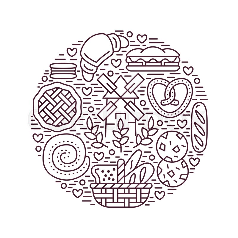 800x800 Bakery, Confectionery Poster Template. Vector Food Line Icons