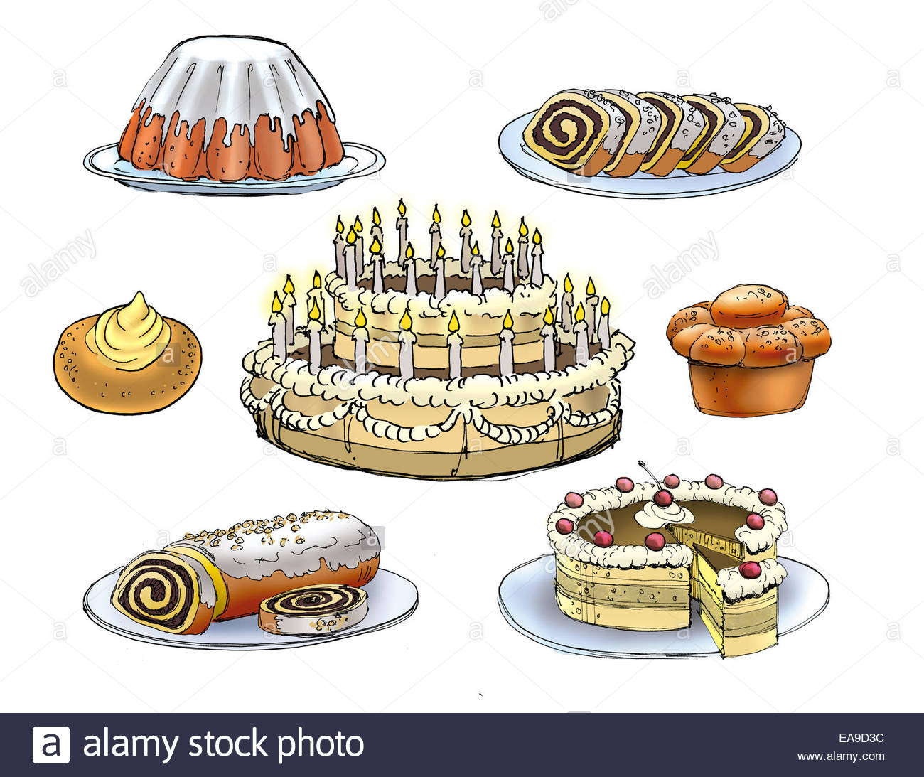 1300x1093 Colorful Drawing Of Confectionery Cakes Pies And Cookies Stock