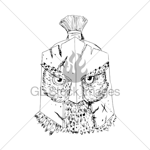 500x500 Horned Owl Spartan Helmet Drawing Gl Stock Images