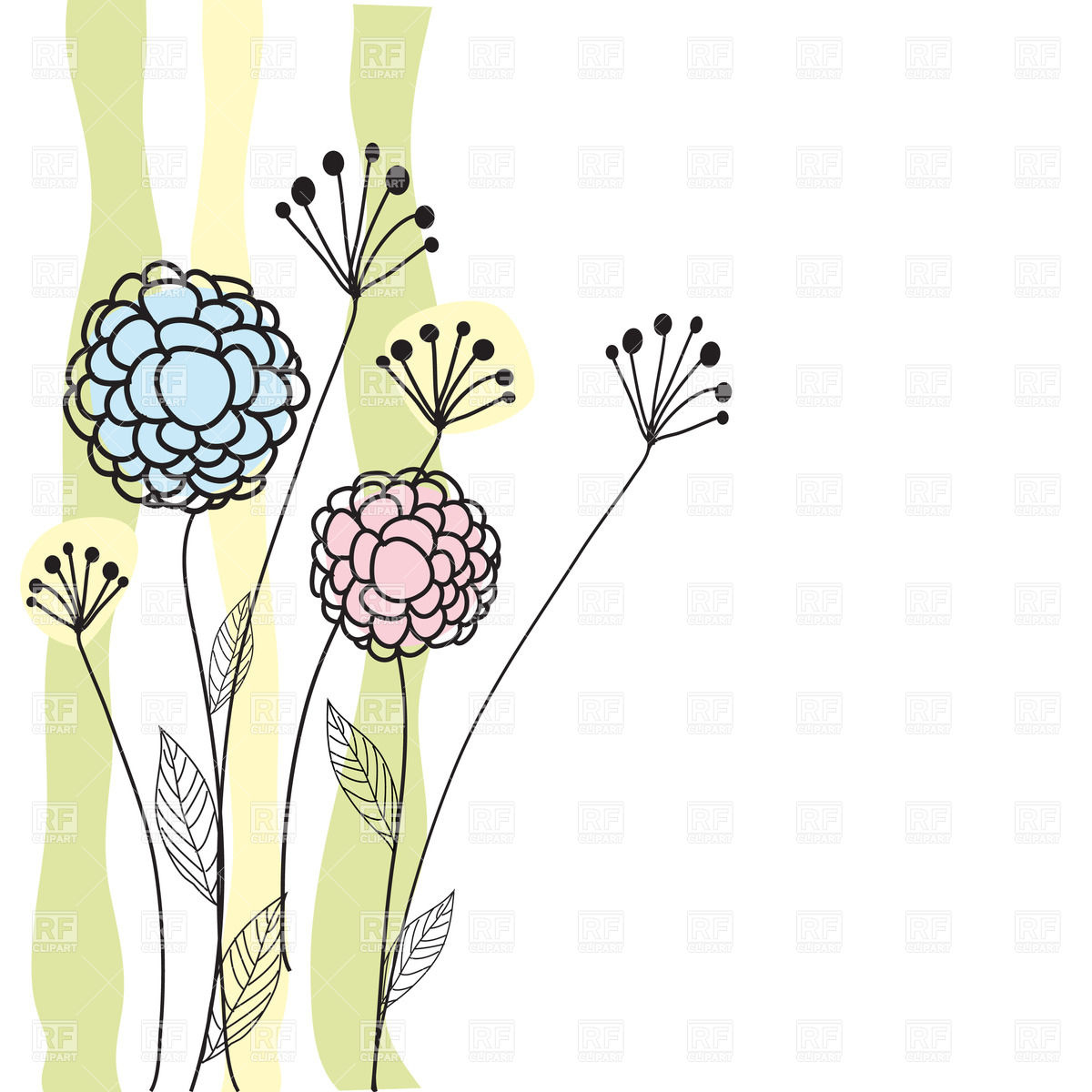 1200x1200 Three Green Lines And Contour Drawing Of The Two Pretty Flowers