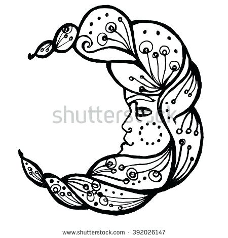 450x470 Cool Adult Coloring Pages Hand Drawn Vector Crescent Moon Art