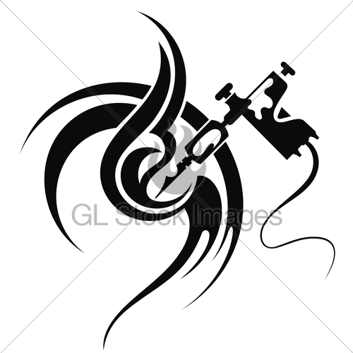 500x500 Cool Hand Drawn Tattoo Machine Isolated On White. Gl Stock Images
