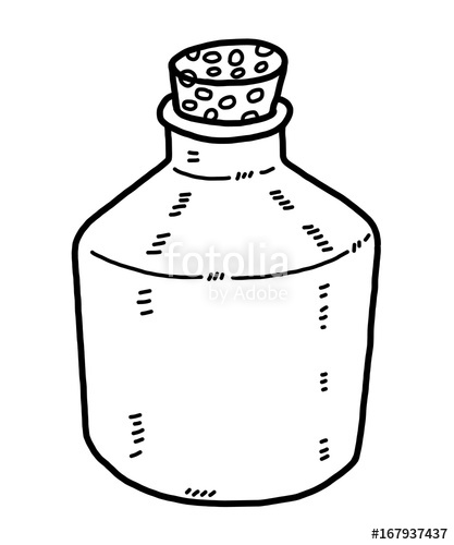 417x500 Cork Glass Bottle Cartoon Vector Illustration, Black