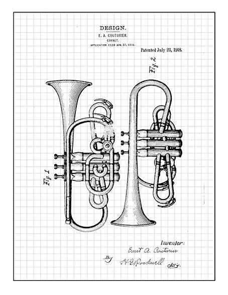 454x587 Cornet Patent Print Art Poster Black Grid (16 X 20