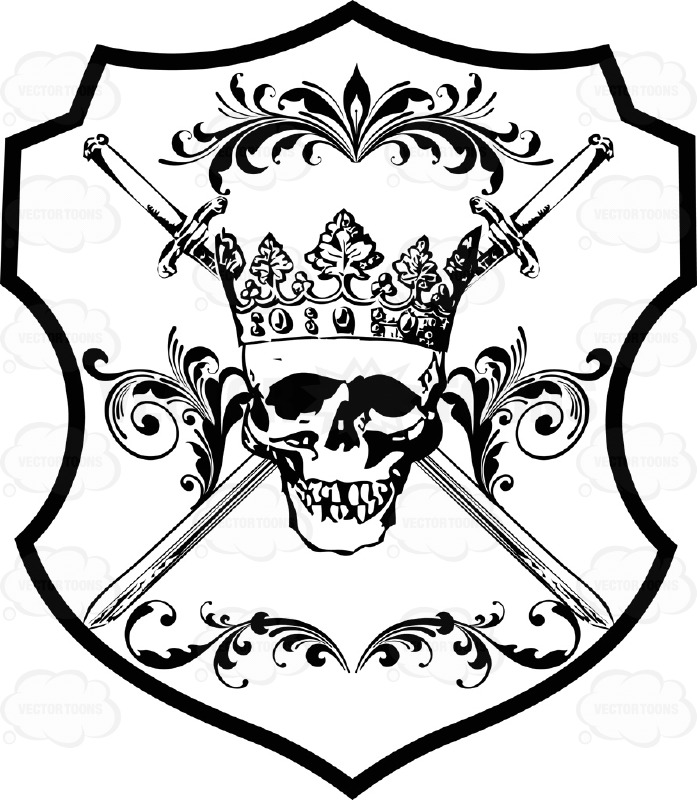 697x800 Black And White Skull Wearing A Cornet Crown And With Two Cross