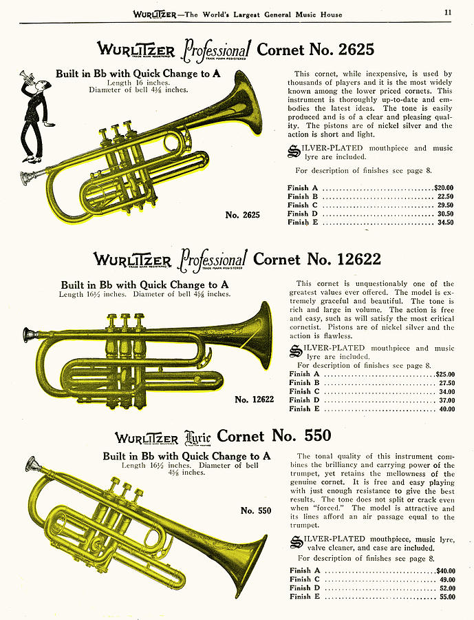 689x900 Three Wurlitzer Cornets Date Drawing By Mary Evans Picture Library