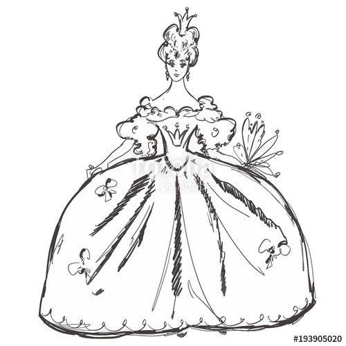 500x500 Young Pretty Woman In Antique Dress With Fluffy Skirt, Corsage