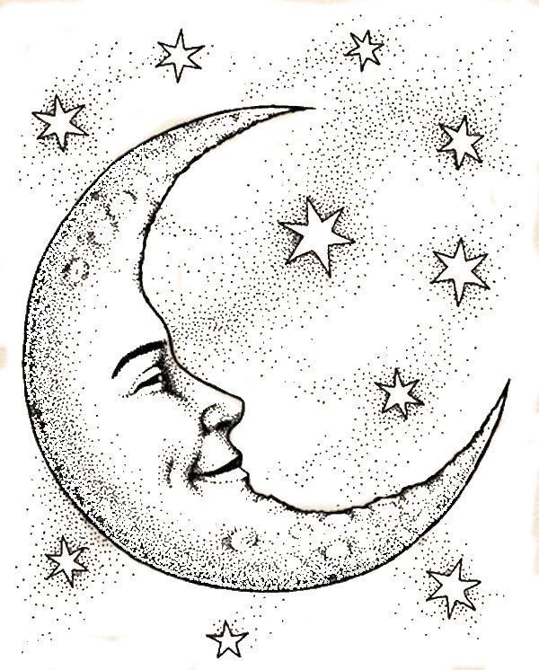 600x746 Crescent Moon Face Amp Stars Coloring Web Page Look Into More