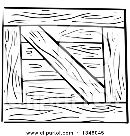450x470 Clipart Of A Black And White Sketched Shipping Crate