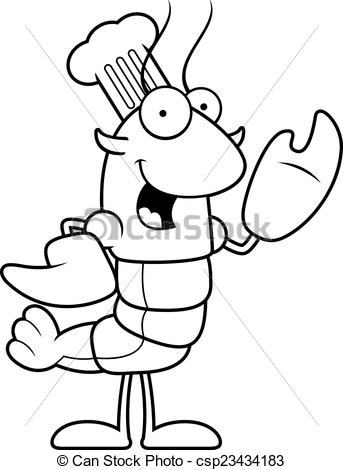 343x470 A Cartoon Illustration Of A Crawfish Chef Waving. Vector