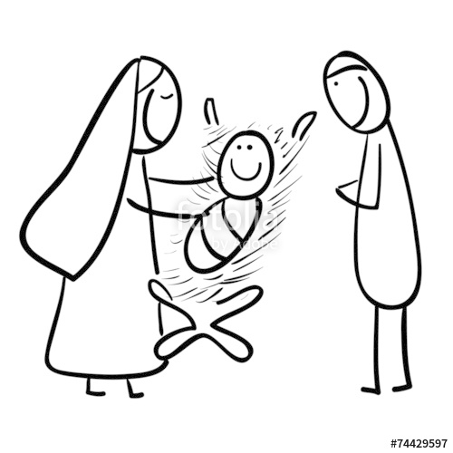 500x500 Hand Line Drawing Jesus In Creche With Maria And Joseph Stock