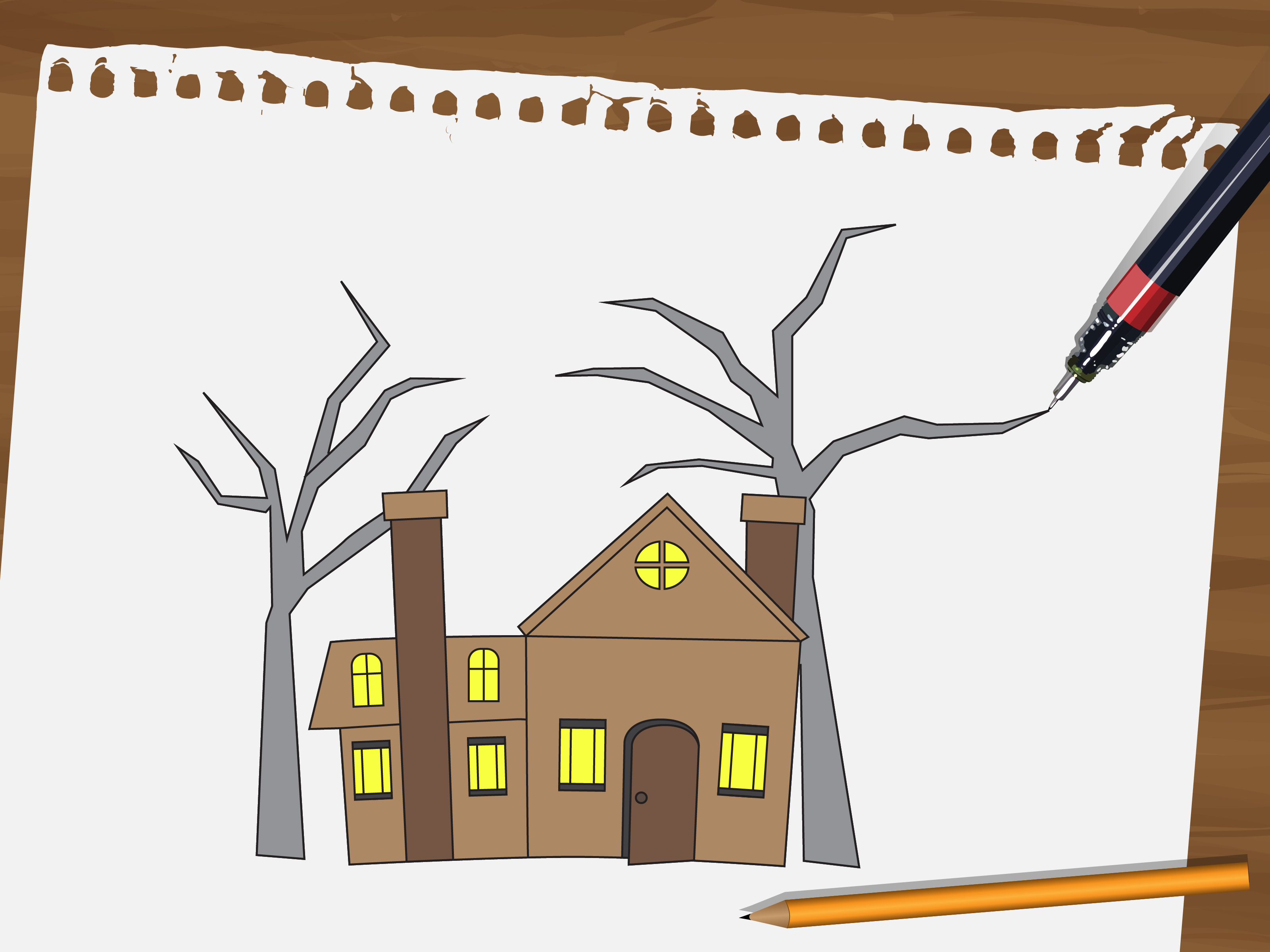 3201x2401 How To Draw A Haunted House 15 Steps (With Pictures)