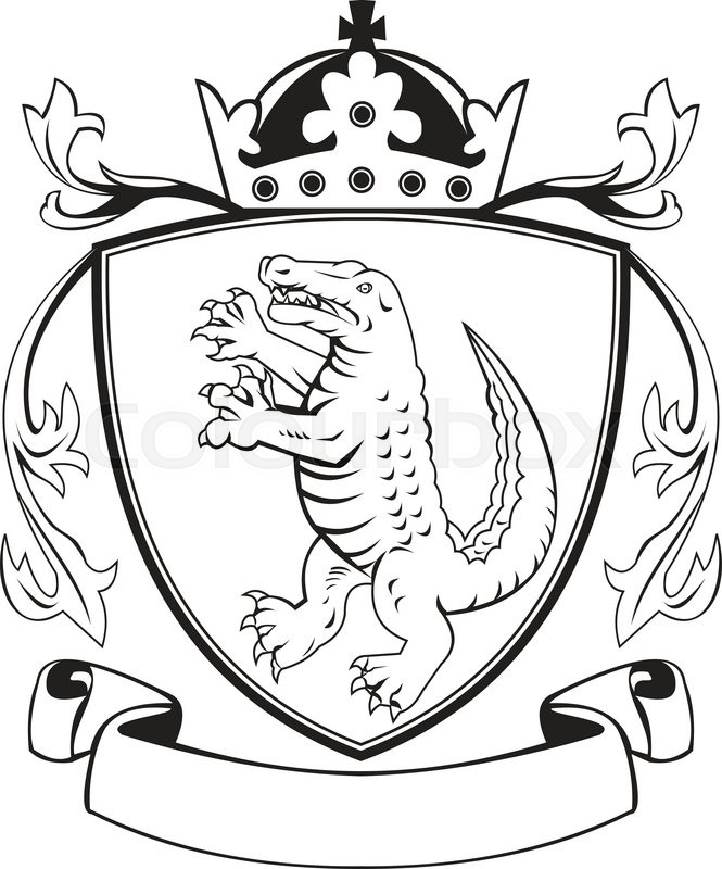 665x800 Balck And White Illustration Of Coat Of Arms Of An Angry Alligator