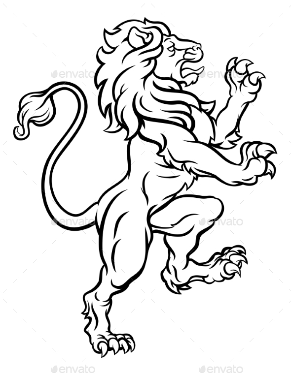 590x762 Lion Standing Rampant Heraldic Crest By Krisdog Graphicriver