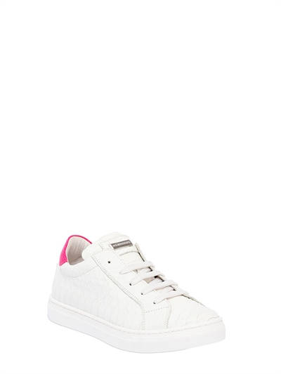 400x533 Dsquared2, Croc Embossed Leather Sneakers, Whitelack,xovcpp