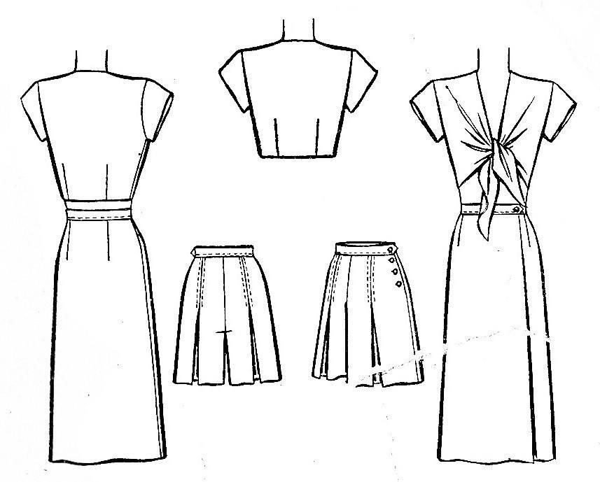 857x689 1940s Crop Top High Waist Shorts Skirt Sewing Pattern 5954 Lady
