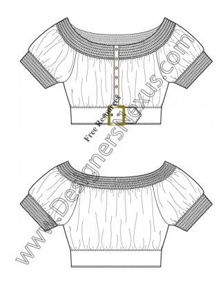 316x409 V42 Cropped Peasant Top Technical Flat Fashion Drawing Templates
