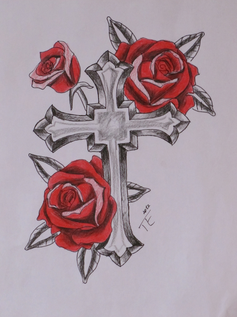 Cross With Roses Drawing at GetDrawings | Free download