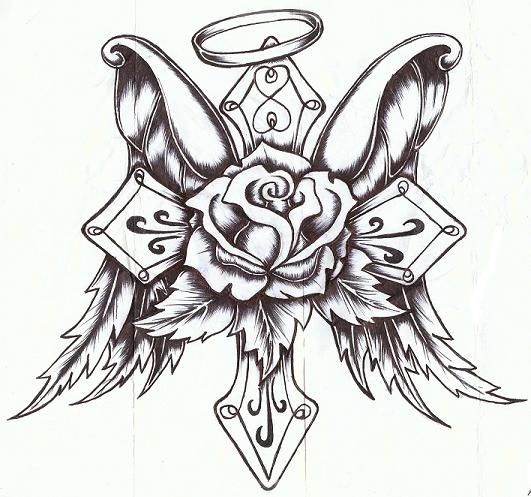 531x497 Cross Rose With Wings By P On @