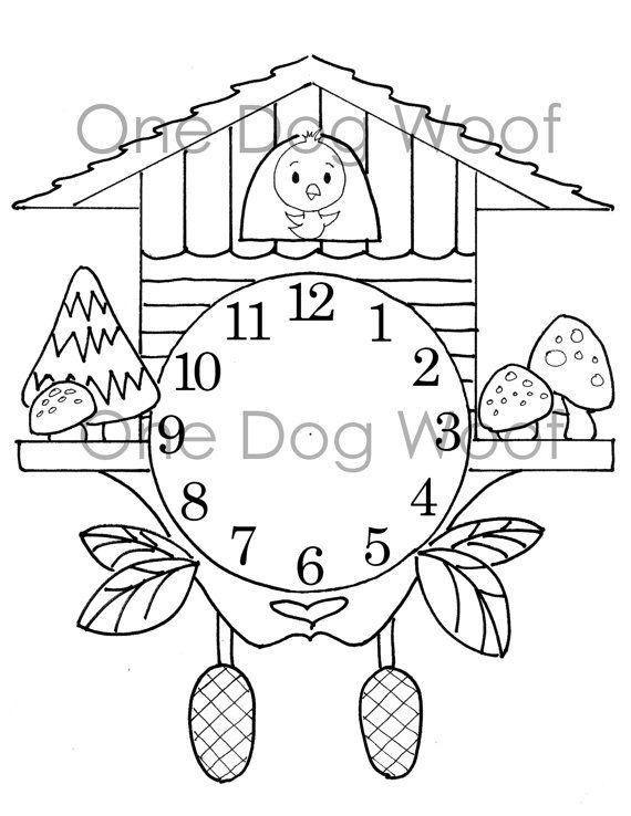 570x738 Create Your Own Cuckoo Clock, Digital Print Coloring Page