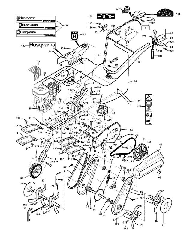 653x820 Husqvarna T500 Rh (965896501) Cultivator Product Complete Spare