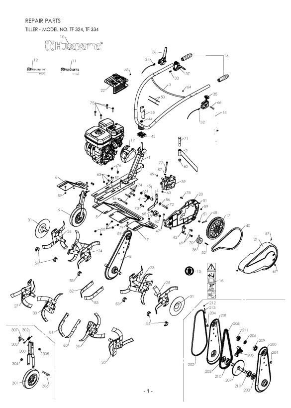 585x820 Husqvarna Tf 334 (966 78 73 01) Cultivator Product Complete Spare