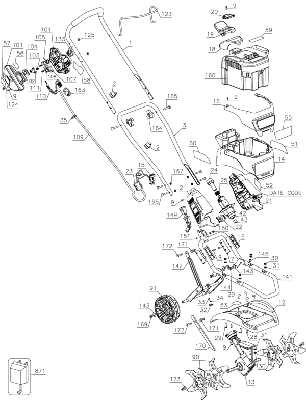 600x787 Black Amp Decker Ctl36 36v Cordless Cultivatortiller (Type 1) Parts