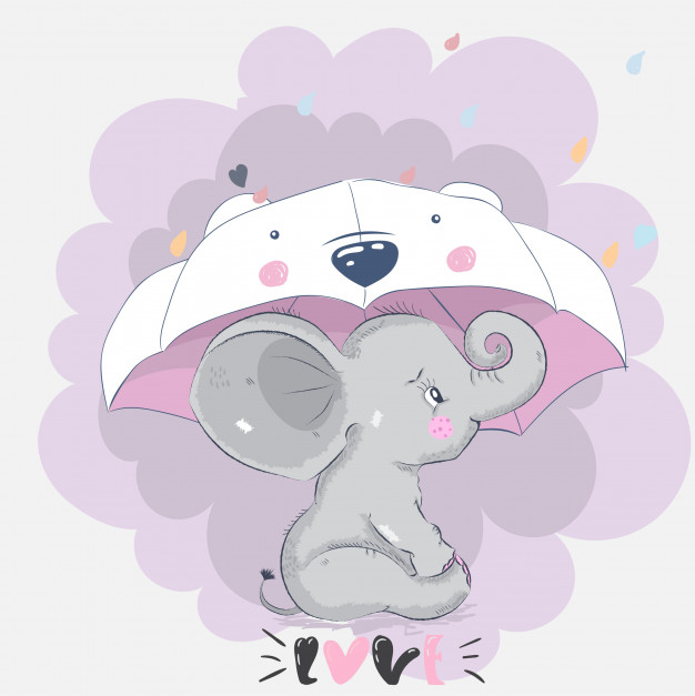 626x627 Cute Baby Elephant Friends Cartoon Hand Drawn Vector Premium