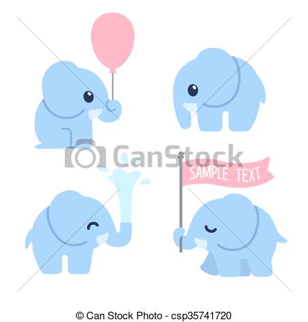 450x470 Cute Cartoon Baby Elephant Set. Adorable Elephant Illustrations