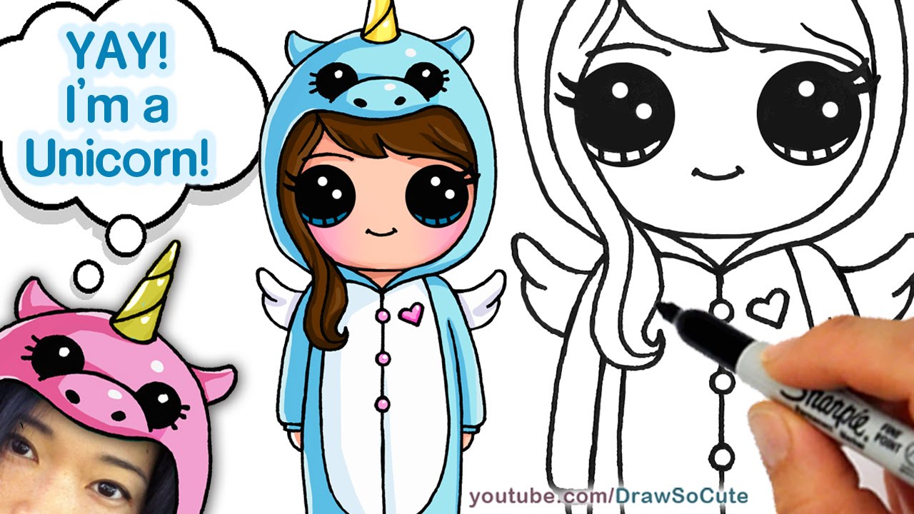 1280x720 How To Draw Cute Girl In Unicorn Onesie Easy