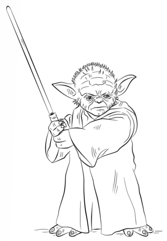 333x480 Yoda Coloring Pages Printable With Lightsaber Page Inside 3