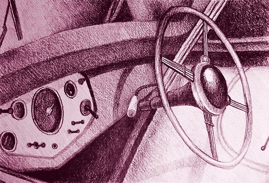 550x375 Vintage Car Dashboard Drawing. Illustration Posters By