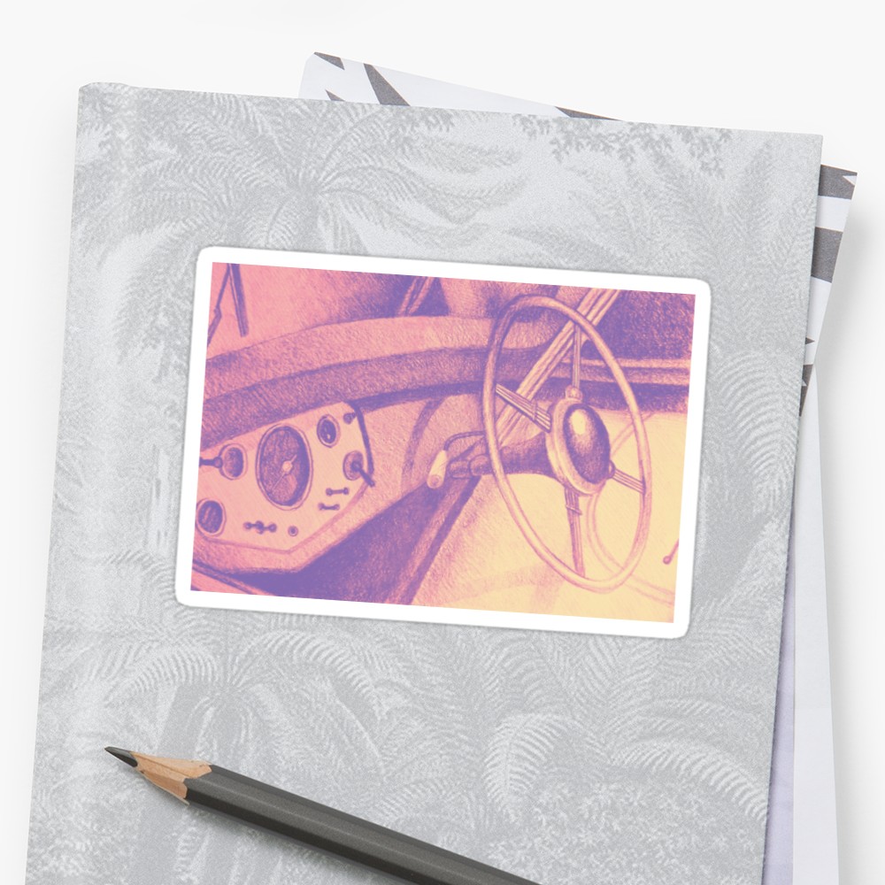 1000x1000 Vintage Car Dashboard Drawing. Illustration Stickers By