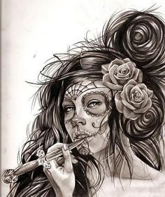 236x281 Original Pencil Drawing Day Of Dead Girl