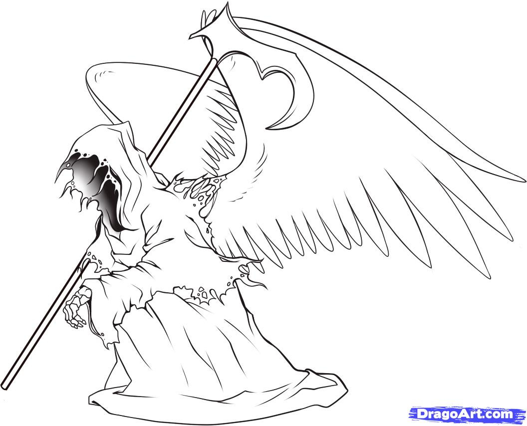 1056x854 Angel Of Death Drawing How To Draw Death, Step By Step, Tattoos