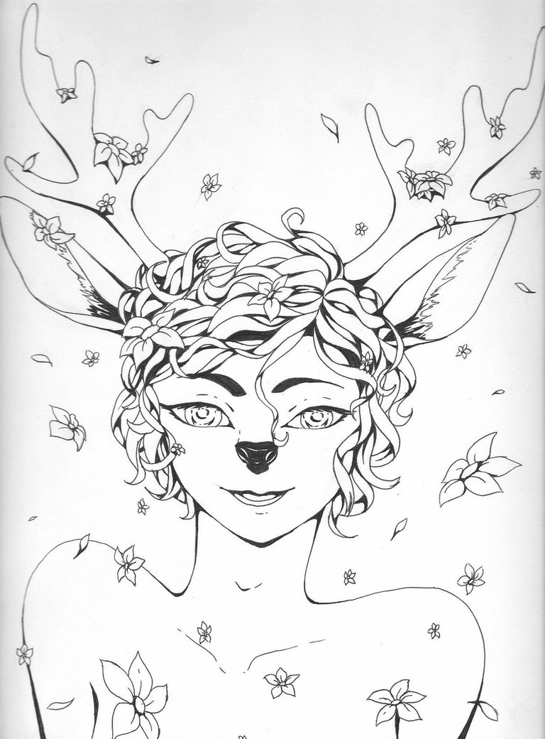 768x1040 Deer Girl Lineart By Froggy21997