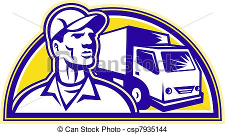450x268 Removal Man Delivery Guy With Moving Van. Illustration
