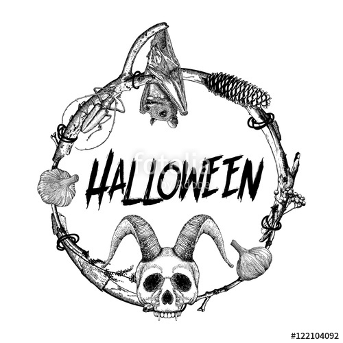 500x500 Halloween Sign And Poster. Halloween Decoration In Twig Frame