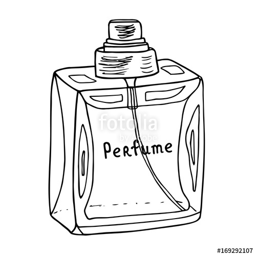500x500 Perfume Glass Bottle With Inscription. Line Art Sketch. Grunge