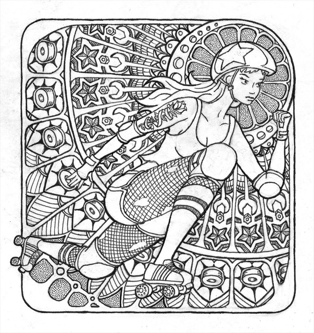 1000x1061 Roller Derby Pen Amp Ink Drawing. Like A Coloring Page For Derby