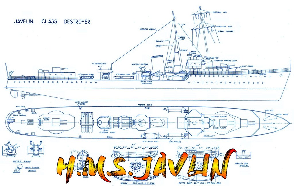 1024x668 Full Size Printed Plans Scale 196 J Class Destroyer H.m.s. Javlin